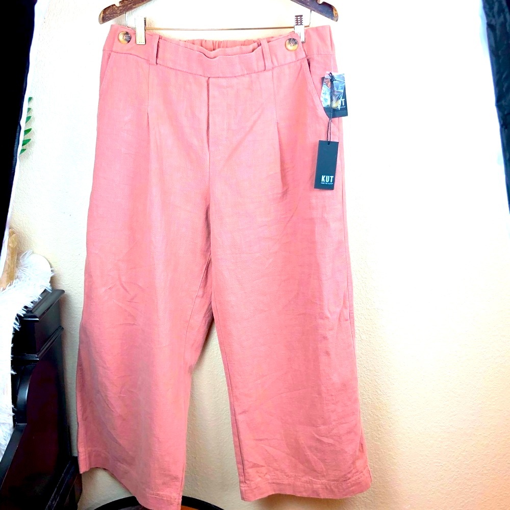 Linen Pink Kut From The Kloth NWT Wide Leg Capris Pants SZ 14